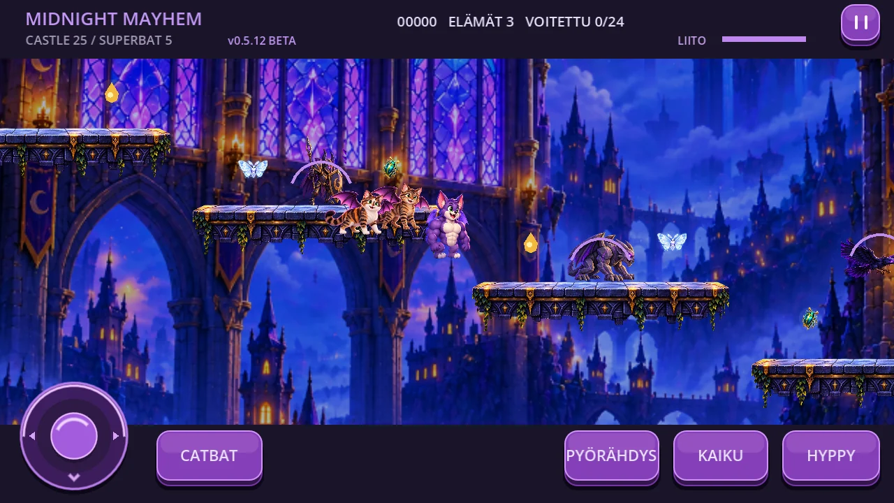 FatBatDad ja CatBatit kuunvalaiseman linnan sisätiloissa.